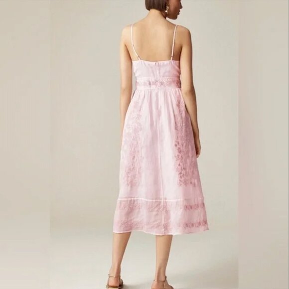 NWT J.Crew Embroidered Midi Slip Dress in Ramie Pink - Picture 8 of 11